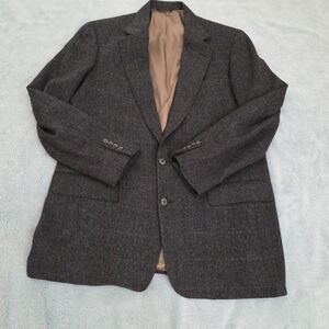 VTG Tweed Jacket L Grey Herringbone 100% Wool Blazer 44R Made in USA Sport Coat